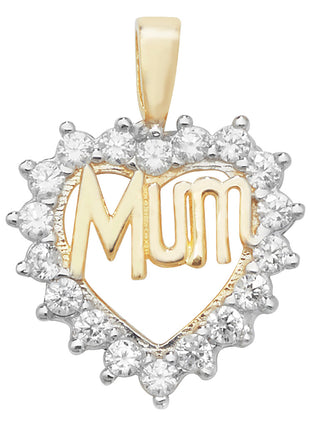 9ct Yellow Gold Cubic Zirconia Set 'Mum' Pendant