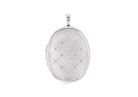 Sterling Silver Oval Etched Quilt Locket