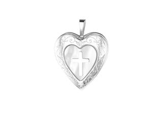 Sterling Silver Mother of Pearl Heart Shaped Cross Locket