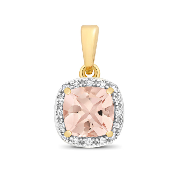 9K Yellow Gold Morganite & Diamond Pendant