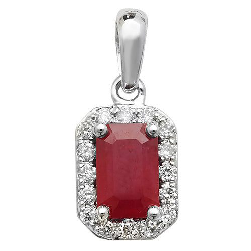 9ct White Gold Ruby and Diamond Pendant