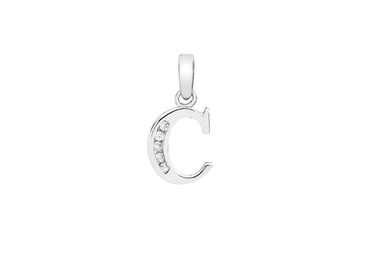 9ct White Gold Initial Pendant C with Cubic Zirconia's