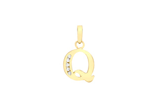 9K Yellow Gold Cubic Zirconia 'Q' Initial Pendant