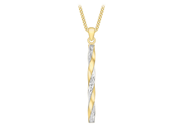 9K White and Yellow Gold Bar Pendant