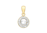9ct Yellow Gold Fresh Water Pearl & CZ Pendant