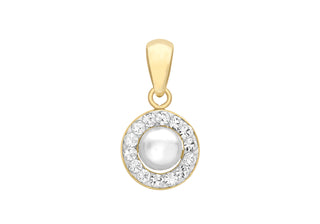 9ct Yellow Gold Fresh Water Pearl & CZ Pendant