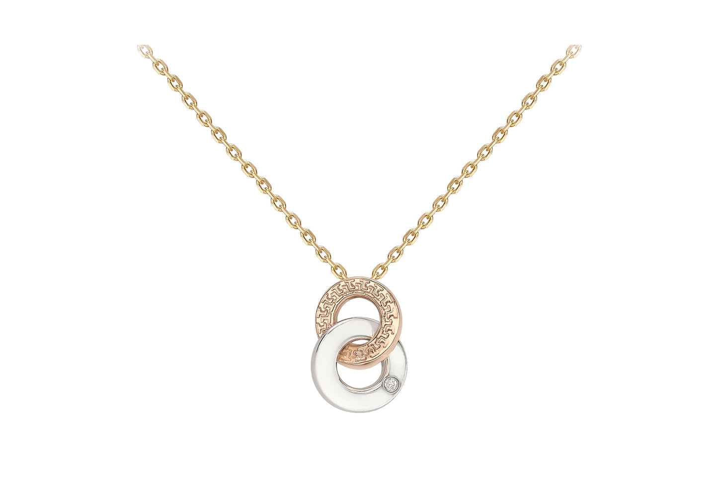 9K 3 Colour Gold Cubic Zirconia Interlocking Ring Necklace