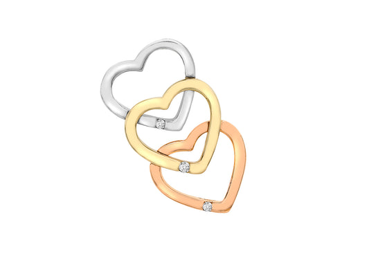 9K Tri Colour Interlocking Heart Pendant with Diamonds