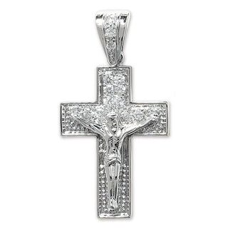 Sterling Silver 55mm Cubic Zirconia Crucifix Pendant