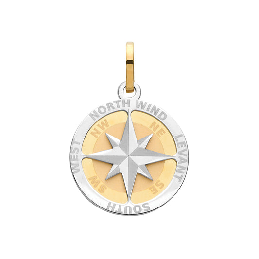 9K Yellow and White Gold Small Compass Pendant