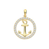 9K Yellow Gold CZ Anchor Pendant/Charm