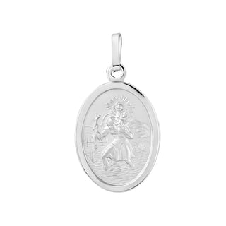 9ct White Gold Oval St Christopher Pendant