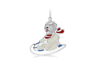 Sterling Silver Enamel Bear on Sledge Pendent Charm