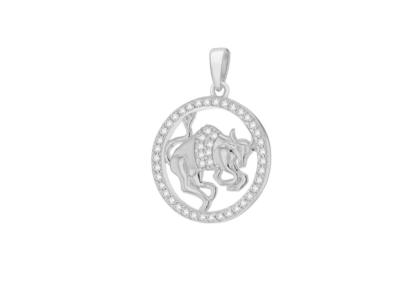 Sterling Silver Taurus Cubic Zirconia Pendent