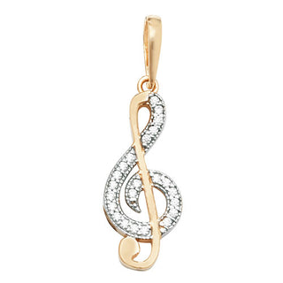 9ct Yellow Gold CZ Treble Clef Pendant
