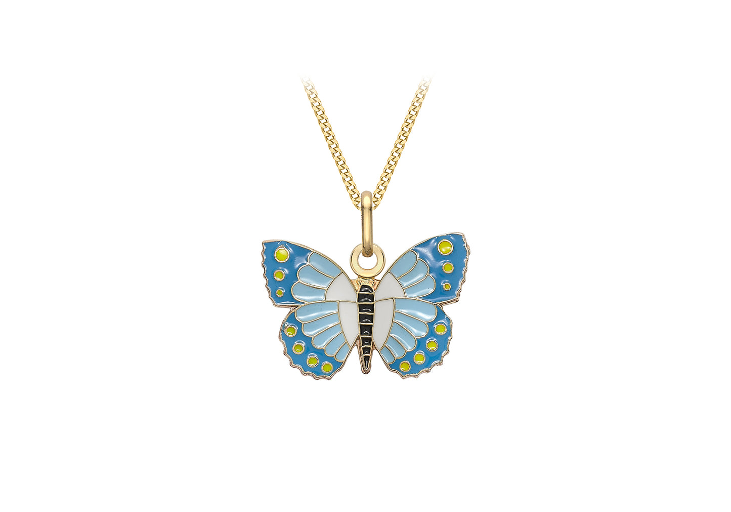 9ct Yellow Gold Blue Enamel Butterfly Pendant