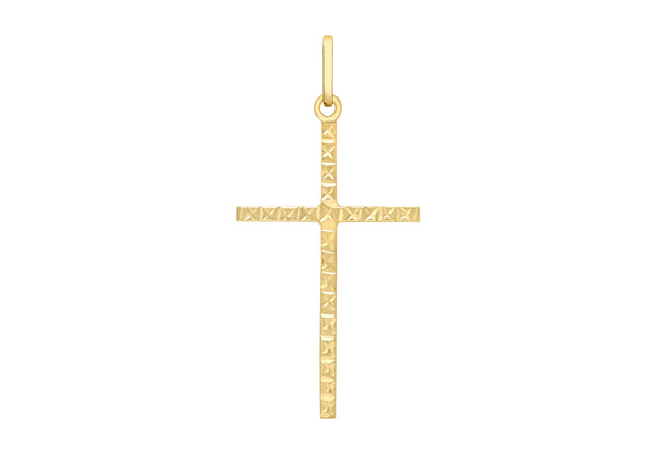 9K Yellow Gold Diamond Cut Slim Cross Pendant