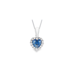 9ct White Gold Blue CZ Heart Pendant