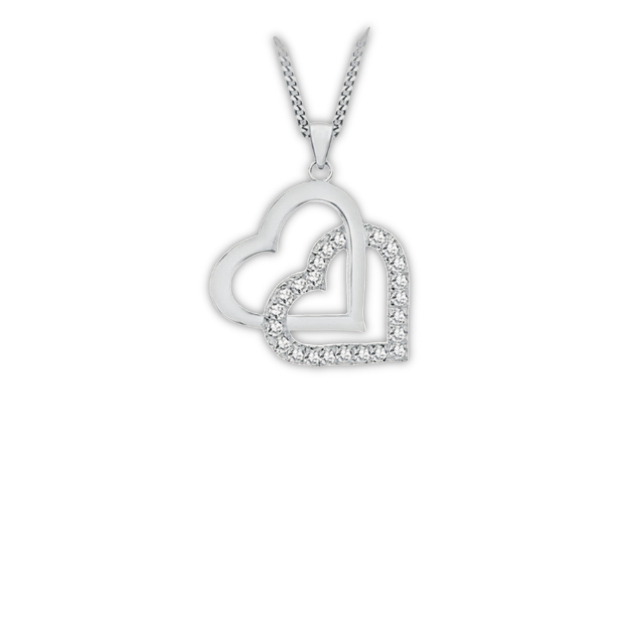 Sterling Silver Double Heart CZ Pendant