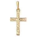 9K Yellow Gold 25mm Engraved Flourish Cross Pendant