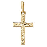 9K Yellow Gold 25mm Engraved Flourish Cross Pendant
