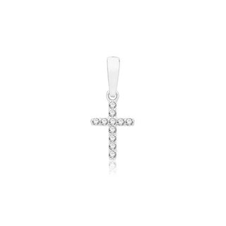 9ct White Gold CZ Small Cross Pendant