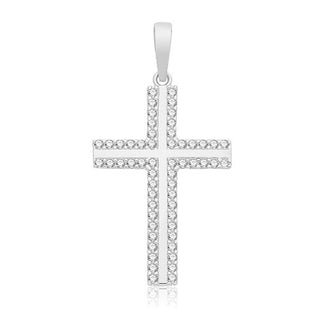 9ct White Gold CZ Bordered Cross Pendant