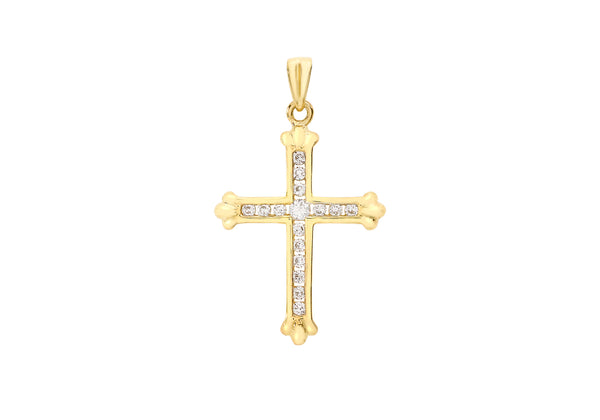9K Yellow Gold Cubic Zirconia Cross Pendant