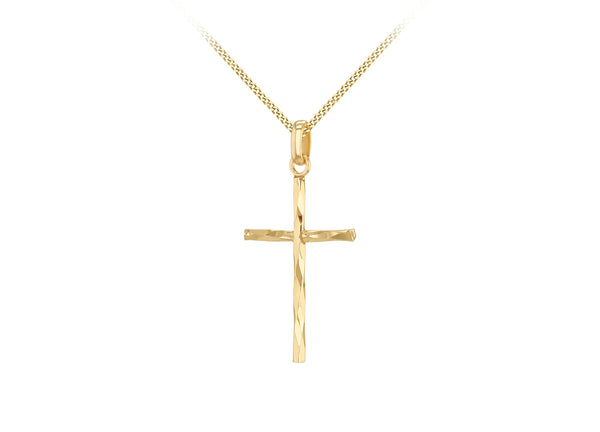 9K Yellow Gold Diamond Cut Cross Pendant