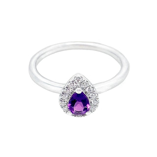 9K White Gold Amethyst Halo Ring