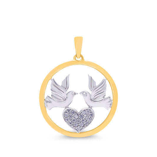9ct Yellow & White Gold Dove And Heart Pendant