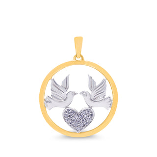 9|K Yellow & White Gold Dove And Heart Pendant