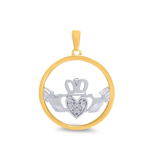 9ct Yellow & White Gold Claddagh Pendant