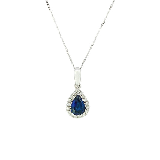 18ct White Gold Blue Sapphire and Diamond Pendant