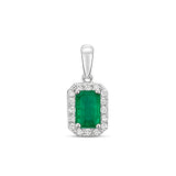9ct White Gold Emerald Diamond Halo Pendant