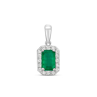 9ct White Gold Emerald Diamond Halo Pendant