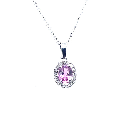 18ct White Gold Pink Sapphire & Diamond Necklace