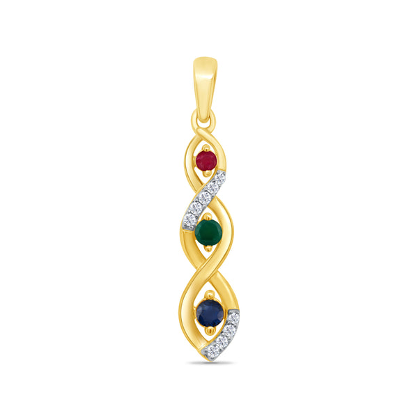 9K Yellow Gold Multi Gem & Diamond Pendant