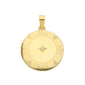 9K Yellow Gold Engraved Star Set Diamond Round Locket