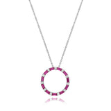 Sterling Silver Rhodium Plated Red CZ Circle Necklace
