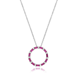 Sterling Silver Rhodium Plated Red CZ Circle Necklace