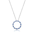 Sterling Silver Rhodium Plated Blue CZ Circle Necklace