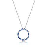 Sterling Silver Rhodium Plated Blue CZ Circle Necklace