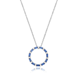 Sterling Silver Rhodium Plated Blue CZ Circle Necklace