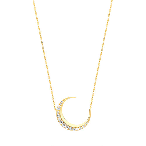 9ct Yellow Gold CZ Cresent Moon Necklet