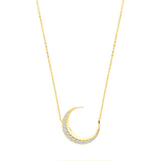 9ct Yellow Gold CZ Cresent Moon Necklet
