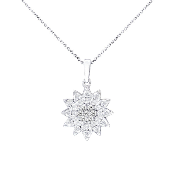 18K White Gold Diamond Daisy Pendant
