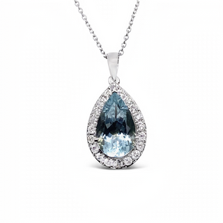 9K White Gold Aquamarine & Diamond Necklace