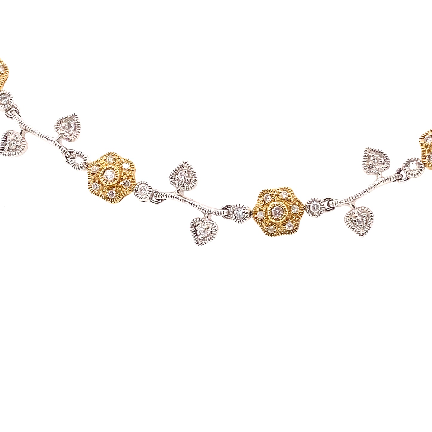 9K White and Yellow Gold 1ct Diamond Set Floral Bracelet
