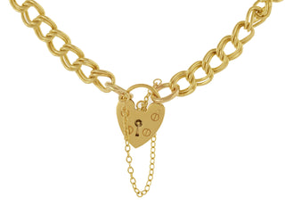 9K Yellow Gold Handmade Bracelet With Heart Padlock
